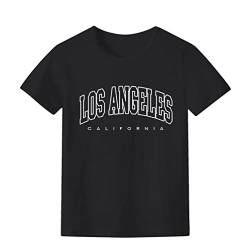 Tomwell Mädchen Los Angeles Brief T-Shirt Kinder T-Shirt Kurzarm Sport Sommer Oberteile Unisex Oversize Tshirt Lose Rundhals Drucken Bluse Jungen Mädchen Lang Tops A Schwarz 150 von Tomwell