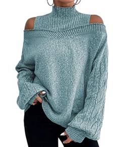 Tomwell Pullover Damen Elegant Rollkragenpullover Langarm Strickpullover Lässiges Stricken Pulli Winter Sweatshirt Oberteile B Hellblau XL von Tomwell