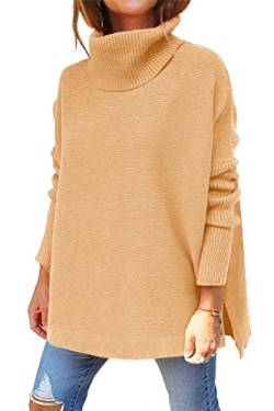 Tomwell Pullover Damen Elegant Winter Rollkragenpullover Oversize Langarm Beiläufige Grobstrickpullover Strickpullover Sweatshirts Casual Lose Pulli Oberteile Sweater Khaki S von Tomwell