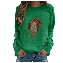 Tomwell Pullover Damen Feder Drucken Sweatshirt Langarmshirt Rundhals Langarm Shirts Herbst Winter Pulli Tops Oberteile D Grün M von Tomwell