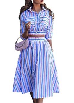 Tomwell Sommerkleid Damen Elegant Sommer Einfarbig Kleider 2-Teiliges Set Schulterfrei Crop Top und Midikleider Frauen Strandkleider B Rosa S von Tomwell