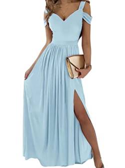 Tomwell Sommerkleid Damen Eng Sexy Lang Kleider Ärmelloses Wickelkleid MidiKleid Schlitz Sommer Freizeitkleid Strandkleid Partykleider C Blau S von Tomwell