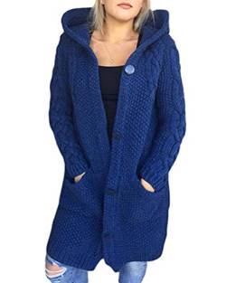 Tomwell Strickjacke Damen Grobstrick Lässig Casual Cardigan Langarm Solid Color Pullover Coat Strickjacke Tops Mantel Jacke A Blau XL von Tomwell