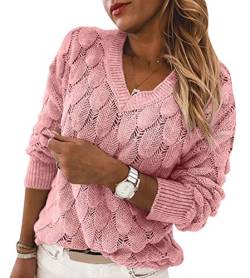 Tomwell Strickpullover Damen Strickpulli Oversize Rundhals Pullover Kurz Pulli Langarm Einfarbig Sweater Oberteil Tops Für Herbst Winter Grün L Rosa XL von Tomwell