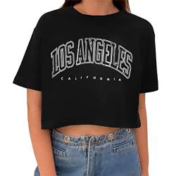 Tomwell T-Shirt Damen Crop Top Kurzarm Sportshirt Sexy Oberteil Bauchfrei Sommer Vintage Crop Tshirt mit Schmetterling Muster Lose Sweatshirt Rundhals Teenager Mädchen Bluse A Schwarz XS von Tomwell