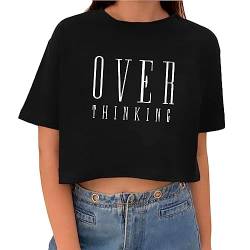 Tomwell T-Shirt Damen Crop Top Kurzarm Sportshirt Sexy Oberteil Bauchfrei Sommer Vintage Crop Tshirt mit Schmetterling Muster Lose Sweatshirt Rundhals Teenager Mädchen Bluse T Schwarz XS von Tomwell