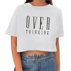 Tomwell T-Shirt Damen Crop Top Kurzarm Sportshirt Sexy Oberteil Bauchfrei Sommer Vintage Crop Tshirt mit Schmetterling Muster Lose Sweatshirt Rundhals Teenager Mädchen Bluse T Weiß M von Tomwell