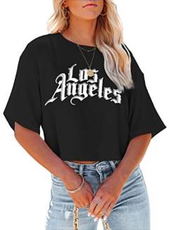 Tomwell T-Shirt Damen Crop Top Kurzarm Sportshirt Sexy Oberteil Bauchfrei Sommer Vintage Crop Tshirt mit Schmetterling Muster Lose Sweatshirt Rundhals Teenager Mädchen Bluse Y02 Schwarz XS von Tomwell