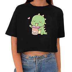 Tomwell T-Shirt Damen Crop Top Kurzarm Sportshirt Sexy Oberteil Bauchfrei Sommer Vintage Crop Tshirt mit Schmetterling Muster Lose Sweatshirt Rundhals Teenager Mädchen M Schwarz S von Tomwell