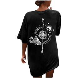 Tomwell T Shirt Damen Kurzarm Top Sport Sommer Oberteile Oversize Rückendruck Letter Print T-Shirt Sweatshirt Lose Rundhals Drucken Bluse Teenager Mädchen Tunika Lang D Schwarz L von Tomwell