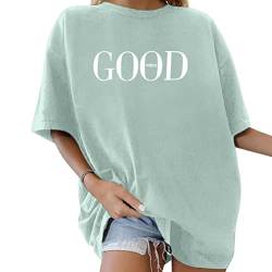 Tomwell T-Shirt Damen Oversized Mode Lose Rundhals Kurzarm Sommer Oberteile Vintage Drucken Bluse Streetwear Sport Oberteile Vintage Sweatshirt Teenager Mädchen Tunika Lang Tops Y07 Grün XXL von Tomwell