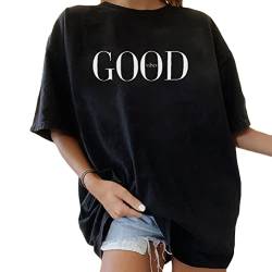 Tomwell T-Shirt Damen Oversized Mode Lose Rundhals Kurzarm Sommer Oberteile Vintage Drucken Bluse Streetwear Sport Oberteile Vintage Sweatshirt Teenager Mädchen Tunika Lang Tops Y07 Schwarz XL von Tomwell