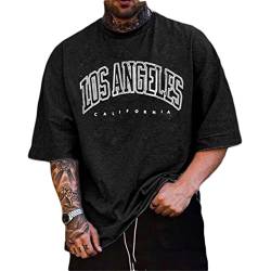 Tomwell T-Shirt Herren Oversized Lose Rundhals Kurzarm Sommer Oberteile Vintage Drucken Bluse Streetwear Sport Oberteile Sweatshirt Teenager Tunika Lang Tops A Schwarz M von Tomwell