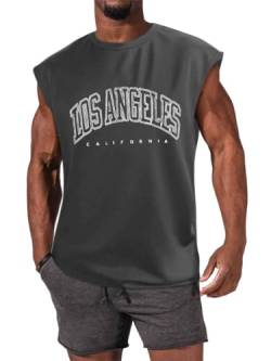 Tomwell Tank Top Herren Rundhals Ärmelloses Muskelshirts Bodybuilding Workout Gym Sport Unterhemd Männer Drucken T Shirt Fitness Trägershirts Lose Sommer Oberteile Tee Top B Dunkelgrau L von Tomwell