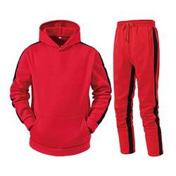 Tomwell Trainingsanzug Herren Jogginganzug Sportanzug Sporthose+Hoodie Männer Trainingsanzüge Set Sporthose Freizeitanzug Reißverschlussjacke mit Kapuze Zweiteilige F Rot M von Tomwell