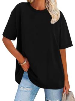 Tomwell Übergroßes T-Shirt Damen Kurzarm Top Blusen Tuniken Für Damen Plus Größe Rundhals Mode Lockeres Sport T-Shirt Sommer Shirt Hemden mit Kreativen Buchstaben Oberteile A Schwarz M von Tomwell