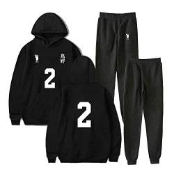 Tomwell Unisex Haikyuu Hoodie und Hose Karasuno Hinata Shoyo Cosplay Kostüm Kapuzenpullover Sportanzug Sweatshirt Sporthosen 2 Stück Sets Streatwear Trainingsanzüge Schwarz 2 L von Tomwell