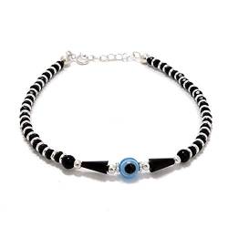 TONGARI 925 Sterling Silber Evil Eye Nazariya mit schwarzen Kristallen Armband für Damen & Mädchen (Silber), One Size, Sterling-Silber, ohne Edelstein von Tongari