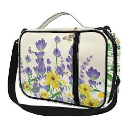 Tongluoye Bibelhülle für Damen und Mädchen, exquisite Crossbody-Handtaschen mit verstellbarem Schultergurt, modischer Bibelträger, Violett, Sonnenblumen, Gänseblümchen, schöne Landschaft, von Tongluoye