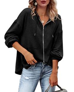 Damen Kapuzenpullover Hoodie Sweatshirt mit Kapuze Kapuzenjacke Oberteile Zip Up Casual Langarm-Shirts für Frauen Sweatjacke Tops mit Tasche Schwarz M von Tongmingyun