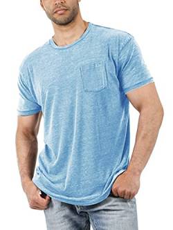 Herren T-Shirt Round Neck, Basic Slim Fit Tshirt Sportshirt für Männer Kurzarm Tee Tops Shirt Men's Fitness Shirt Hellblau 2XL von Tongmingyun