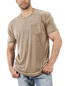 Herren T-Shirt Round Neck, Basic Slim Fit Tshirt Sportshirt für Männer Kurzarm Tee Tops Shirt Men's Fitness Shirt Khaki M von Tongmingyun