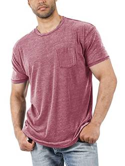 Herren T-Shirt Round Neck, Basic Slim Fit Tshirt Sportshirt für Männer Kurzarm Tee Tops Shirt Men's Fitness Shirt Rot L von Tongmingyun