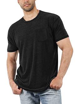 Herren T-Shirt Round Neck, Basic Slim Fit Tshirt Sportshirt für Männer Kurzarm Tee Tops Shirt Men's Fitness Shirt Schwarz XL von Tongmingyun