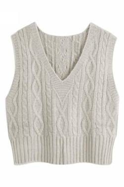 Pullunder Damen Ärmellos V-Ausschnitt Strickweste Pullover Elegant Strickpullover Strickpulli Casual Damen Herbst Winterpullover Sweater Vest Beige XL von Tongmingyun