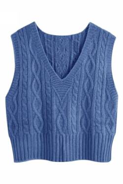 Pullunder Damen Ärmellos V-Ausschnitt Strickweste Pullover Elegant Strickpullover Strickpulli Casual Damen Herbst Winterpullover Sweater Vest Blau S von Tongmingyun