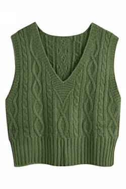 Pullunder Damen Ärmellos V-Ausschnitt Strickweste Pullover Elegant Strickpullover Strickpulli Casual Damen Herbst Winterpullover Sweater Vest Grün S von Tongmingyun