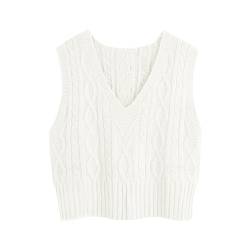 Pullunder Damen Ärmellos V-Ausschnitt Strickweste Pullover Elegant Strickpullover Strickpulli Casual Damen Herbst Winterpullover Sweater Vest Weiß S von Tongmingyun