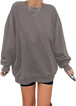 Sweatshirt Damen Los Angeles Pullover Oversized Langarmshirt Rundhals Basic Loose Tops Ohne Kapuze Teenager Mädchen Vintage Oberteile Shirts Grau XL von Tongmingyun