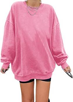 Sweatshirt Damen Los Angeles Pullover Oversized Langarmshirt Rundhals Basic Loose Tops Ohne Kapuze Teenager Mädchen Vintage Oberteile Shirts Rosa XL von Tongmingyun