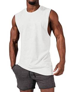 Tank Top Herren, Ärmelloses Muskelshirts Gym Sport Unterhemd Männer T Shirt Herren Fitness Trägershirts Tee Top für Men Weiß 2XL von Tongmingyun