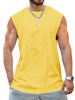 Tank Top Herren Ärmelloser Muskelshirt Workout Sport Fitness T Shirts Männer Gym Tops Trägershirts Tee Top für Men Gelb M von Tongmingyun