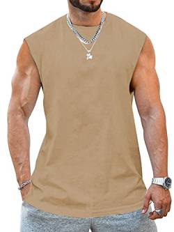 Tank Top Herren Ärmelloser Muskelshirt Workout Sport Fitness T Shirts Männer Gym Tops Trägershirts Tee Top für Men Khaki S von Tongmingyun