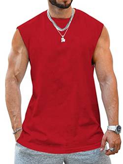Tank Top Herren Ärmelloser Muskelshirt Workout Sport Fitness T Shirts Männer Gym Tops Trägershirts Tee Top für Men Rot M von Tongmingyun