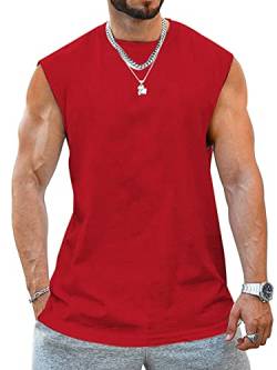 Tank Top Herren Ärmelloser Muskelshirt Workout Sport Fitness T Shirts Männer Gym Tops Trägershirts Tee Top für Men Rot S von Tongmingyun