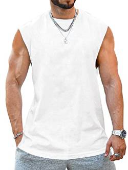 Tank Top Herren Ärmelloser Muskelshirt Workout Sport Fitness T Shirts Männer Gym Tops Trägershirts Tee Top für Men Weiß S von Tongmingyun