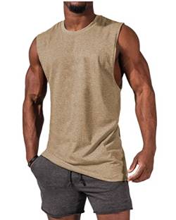 Tank Top Herren Ärmelloses Muskelshirts Gym Sport Unterhemd Männer T Shirt Herren Fitness Trägershirts Tee Top für Men Khaki S von Tongmingyun