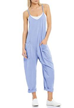 Tongmingyun Damen Casual Ärmellose Jumpsuits Spaghettiträger Lose Strampler Lange Hose mit Taschen, hellblau, Medium von Tongmingyun