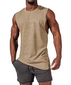 Tongmingyun Herren Tank Top Ärmelloser Muskelshirt Gym Sport Workout Fitness Unterhemd Männer T Shirt Trägershirts Tee Top Men Khaki XL von Tongmingyun