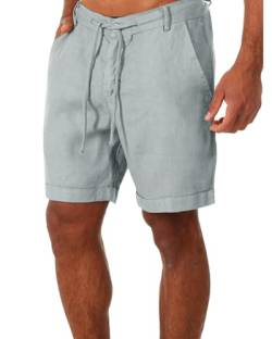 Tongmingyun Kurze Hosen Herren Leinen Bermuda Hose Casual Classic Shorts Elastische Taille Sommer Strand Leichtes Brett Slim-Fit mit Taschen Grau XL von Tongmingyun