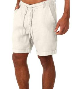 Tongmingyun Kurze Hosen Herren Leinen Bermuda Hose Casual Classic Shorts Elastische Taille Sommer Strand Leichtes Brett Slim-Fit mit Taschen Khaki M von Tongmingyun