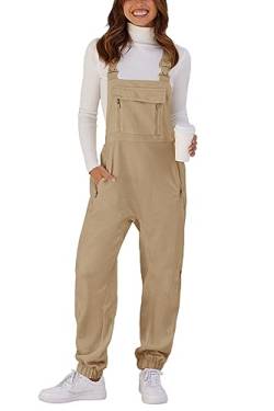 Tongmingyun Niedlicher Fleece-Overalls für Damen, Winter, warm, lässig, Jumpsuits mit Reißverschlusstaschen, Khaki, Small von Tongmingyun