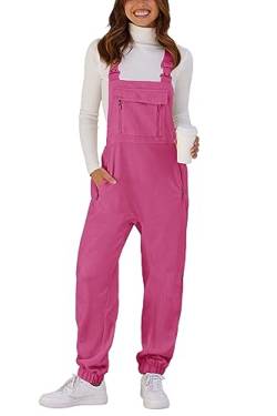 Tongmingyun Niedlicher Fleece-Overalls für Damen, Winter, warm, lässig, Jumpsuits mit Reißverschlusstaschen, Pink, X-Large von Tongmingyun