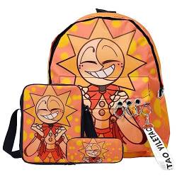 Tongyundacheng FNAF Rucksack 3 Stück Set Sonne und Mond 3D Gedruckt Cartoon Schultasche Umhängetasche Federmäppchen Set Mode Daypack für Jungen Mädchen, Typ 16, 40x29x12cm(backpack) von Tongyundacheng