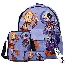 Tongyundacheng FNAF Rucksack 3 Stück Set Sonne und Mond 3D Gedruckt Cartoon Schultasche Umhängetasche Federmäppchen Set Mode Daypack für Jungen Mädchen, Typ 20, 40x29x12cm(backpack) von Tongyundacheng