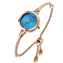 Tonnier Damen-Armbanduhr, analog, Quarzuhr, Mosaik mit Diamanten, wasserdicht, mit rotgoldenem Armband, Blau, Bangle von Tonnier